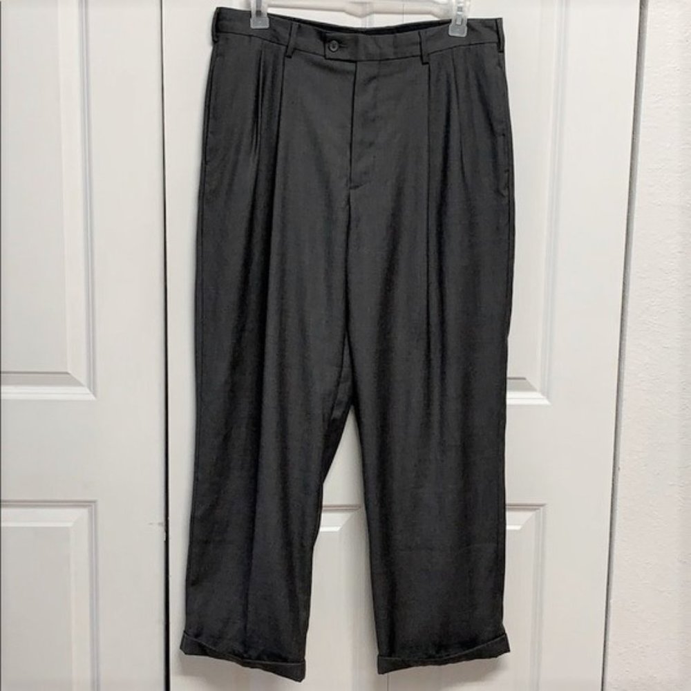 JF. Ferrar Dark Gray Pleated Dress Mens Pants Size 36 x 30 Cuff Leg